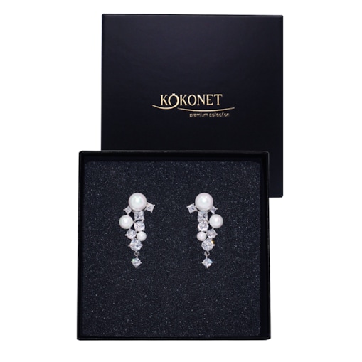 Kolczyki ślubne Srebrne z perłami na ślub perełki cyrkonie kamienie wiszące sztyft