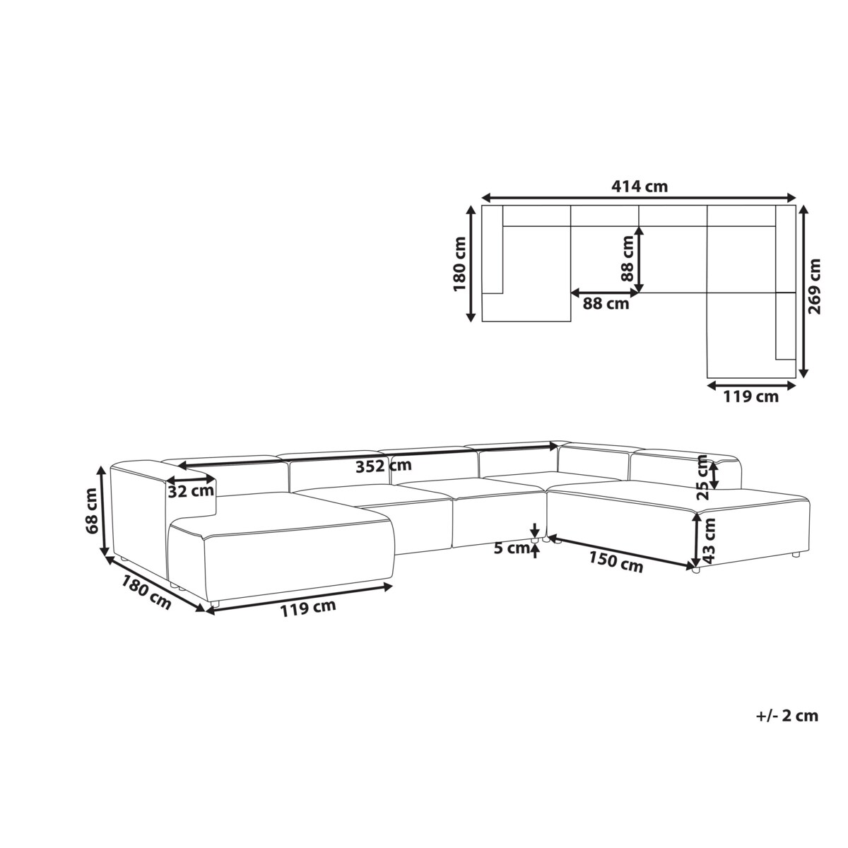 Narożnik modułowy ARDAL Boucle Biały dla 5 osób Lewostronny