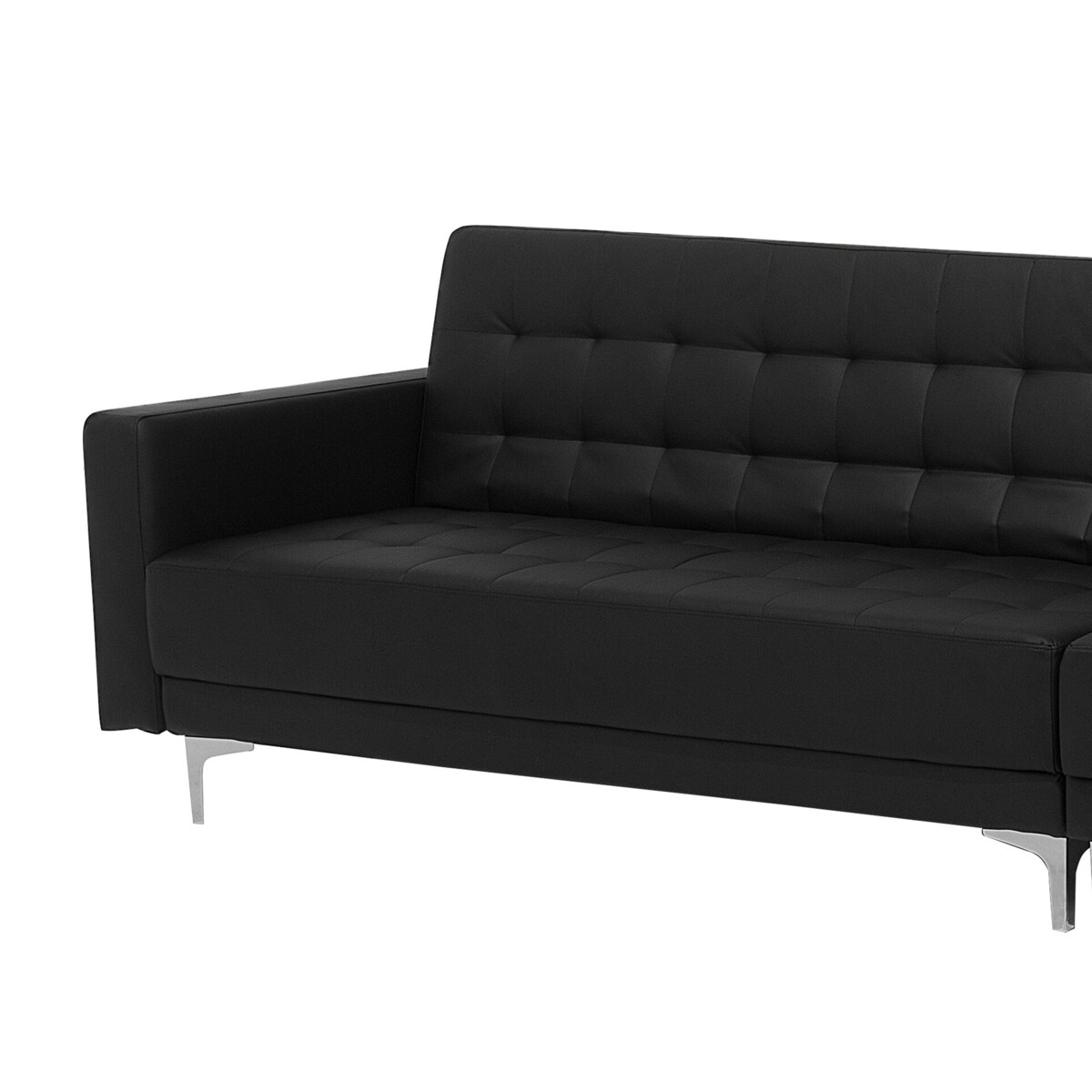 Narożnik rozkładany 4-osobowy z otomaną ekoskóra lewostronny czarny ABERDEEN