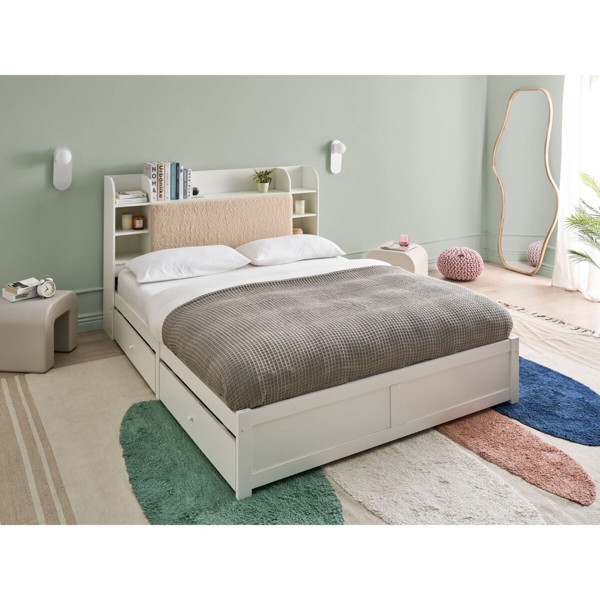 Łóżko z szufladami BIZOU 160 x 200 cm Biały