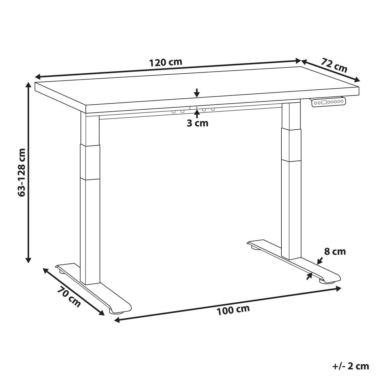 Biurko regulowane elektrycznie DESTINES Czarny/ jasny brąz 120 cm 72 cm