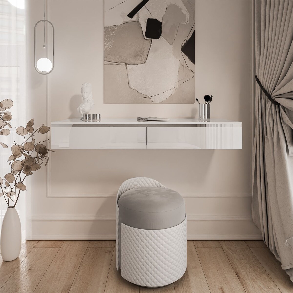 Toaletka kosmetyczna AURORA SILVER wisząca biały połysk