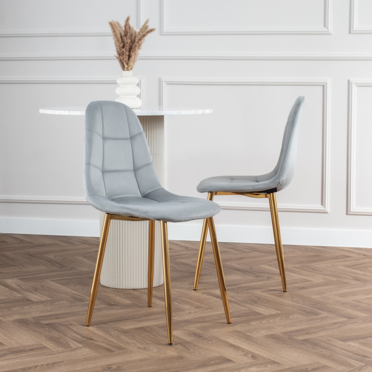 Krzesło tapicerowane welurowe do salonu jadalni glamour pikowane złote