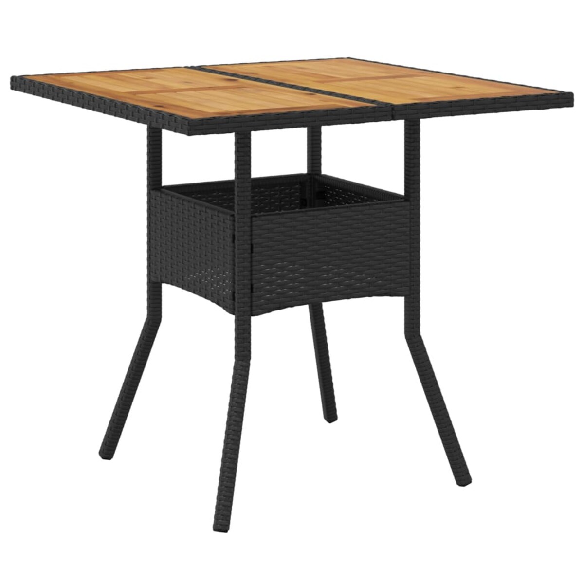 vidaXL Stół ogrodowy z akacjowym blatem, czarny, 80x80x75cm, rattan PE