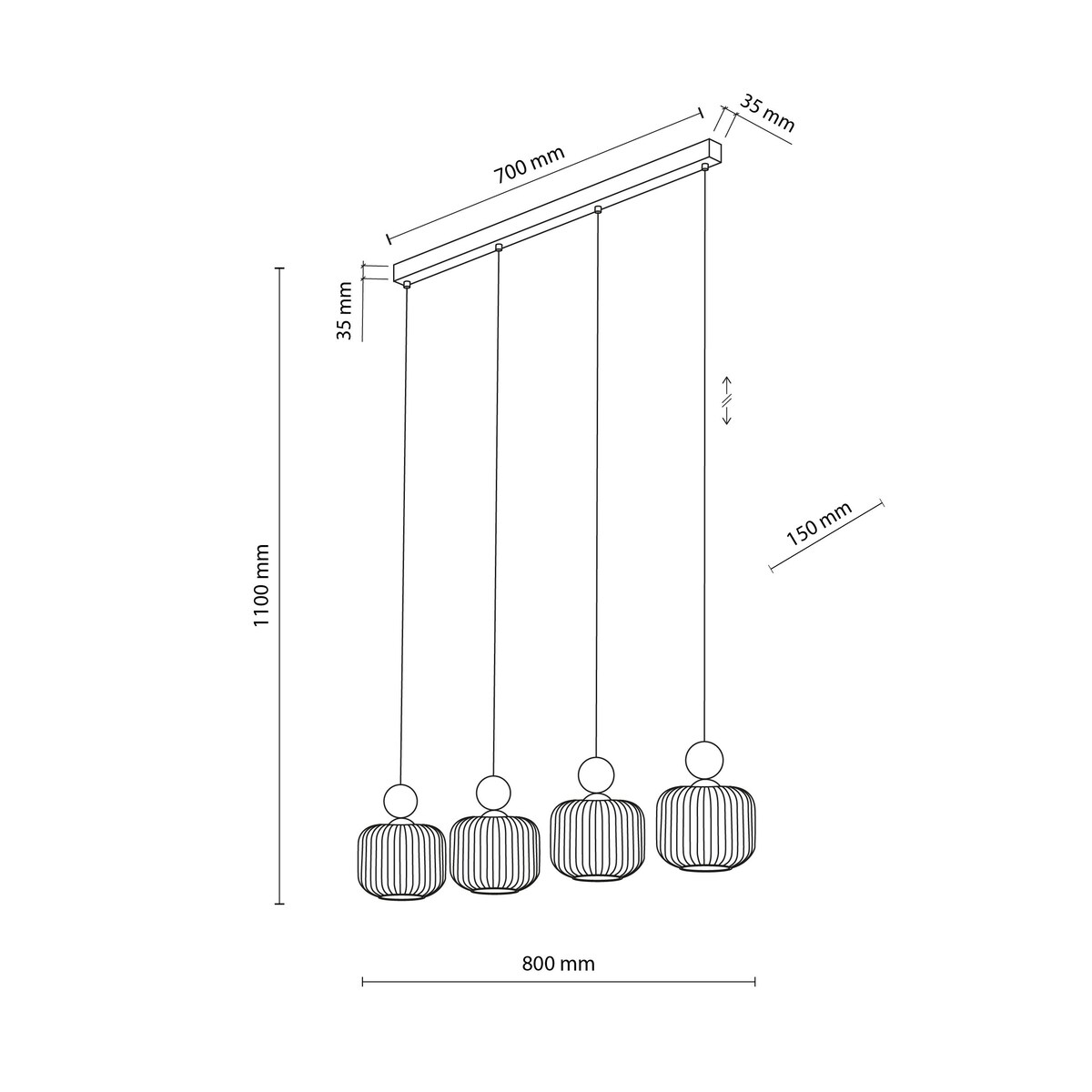 Lampa wisząca BALLO 11051 TK Lighting 4xE14 szklane klosze Sabia/biel 80 cm regulowana wysokość