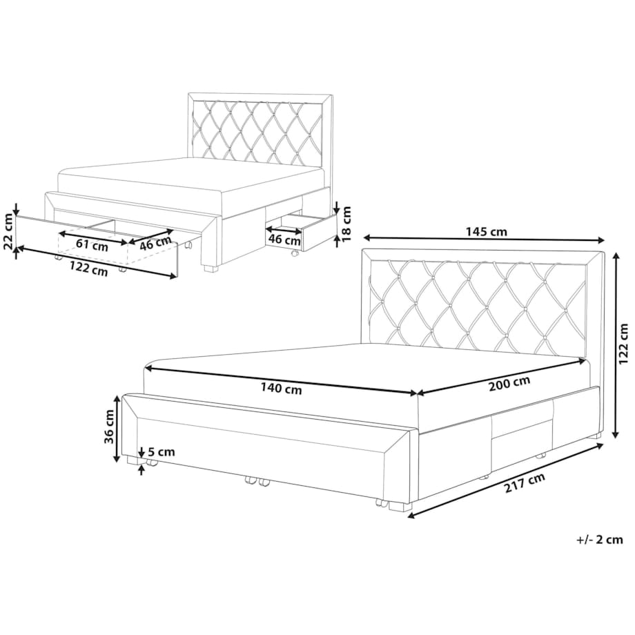 Łóżko z szufladami welurowe 140 x 200 cm kremowe LIEVIN