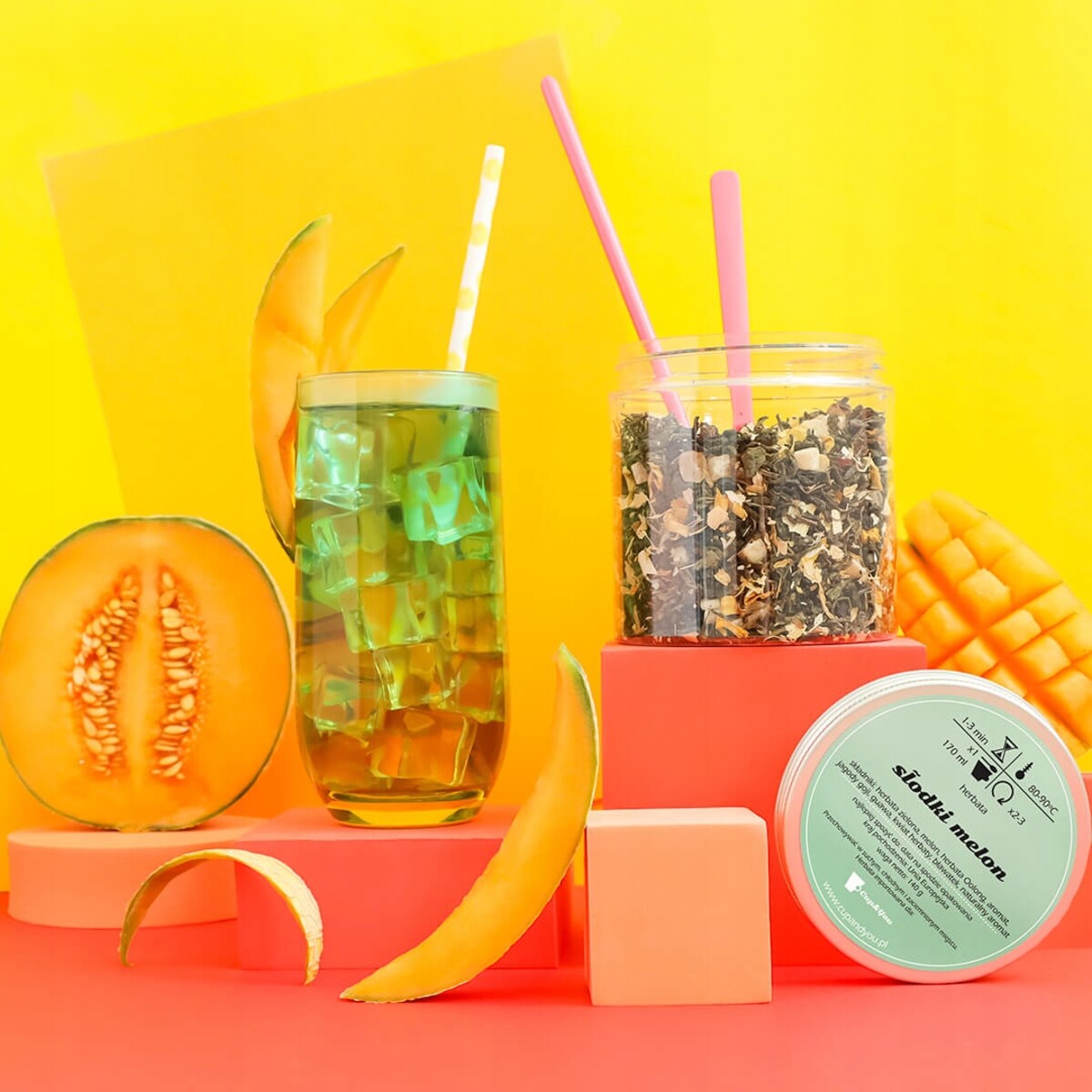 Herbata zielona sypana SŁODKI MELON o smaku egzotycznego melona PREMIUM - herbata liściasta sypana mieszanka napar susz - gotowa na prezent upominek