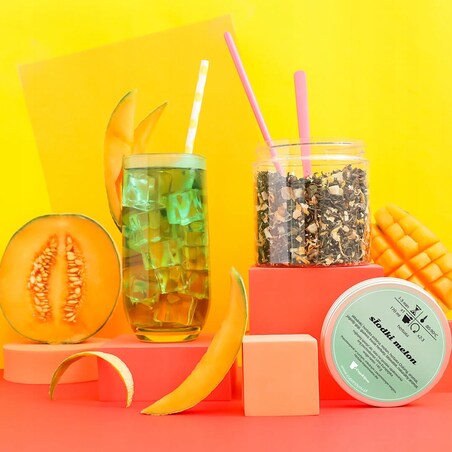 Herbata zielona sypana SŁODKI MELON o smaku egzotycznego melona PREMIUM - herbata liściasta sypana mieszanka napar susz - gotowa na prezent upominek