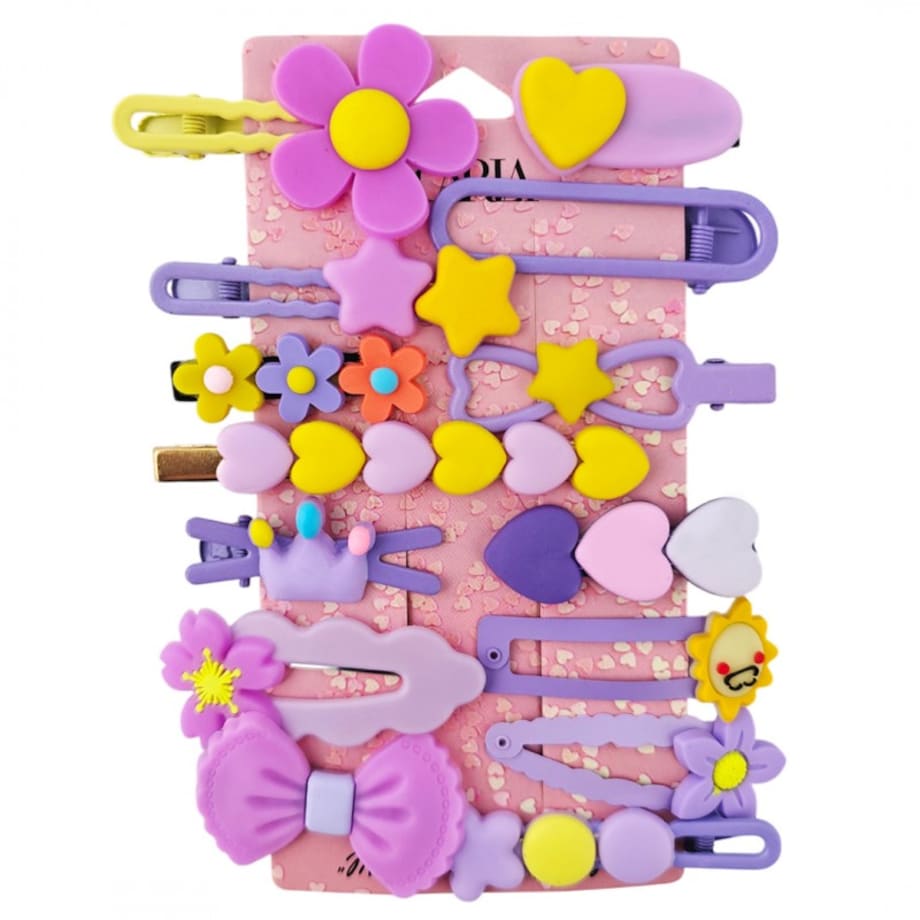 Zestaw pakiet 14w1 spinek wsuwek do włosów, kwiatki, kokardka fiolet SP412