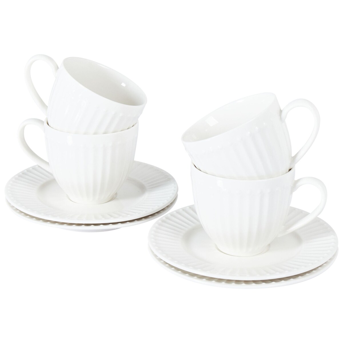 Zestaw 4 filiżanek ze spodkami COWSLIP Porcelana Biały