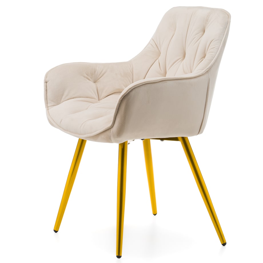 Krzesło tapicerowane pikowane do salonu jadalni SIENA beżowe złote nogi
