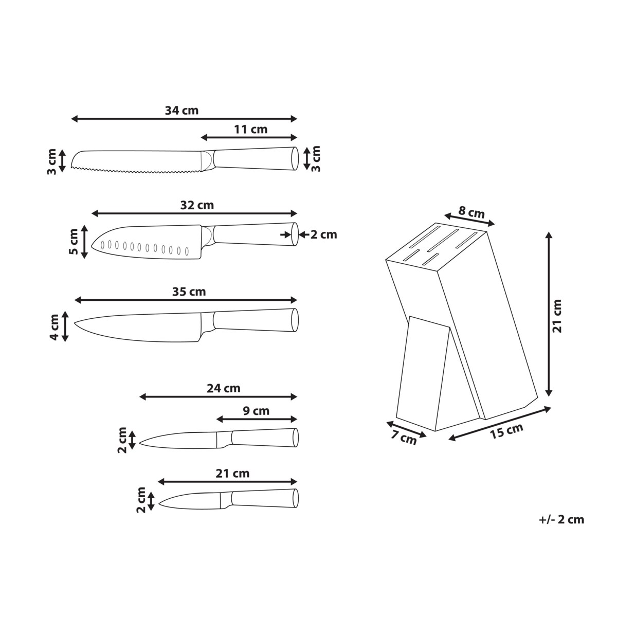 Zestaw 5 noży w bloku TOCHIGI Brązowy