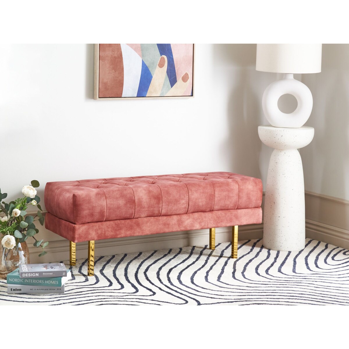 Ławka welurowa różowa ROSEVILLE