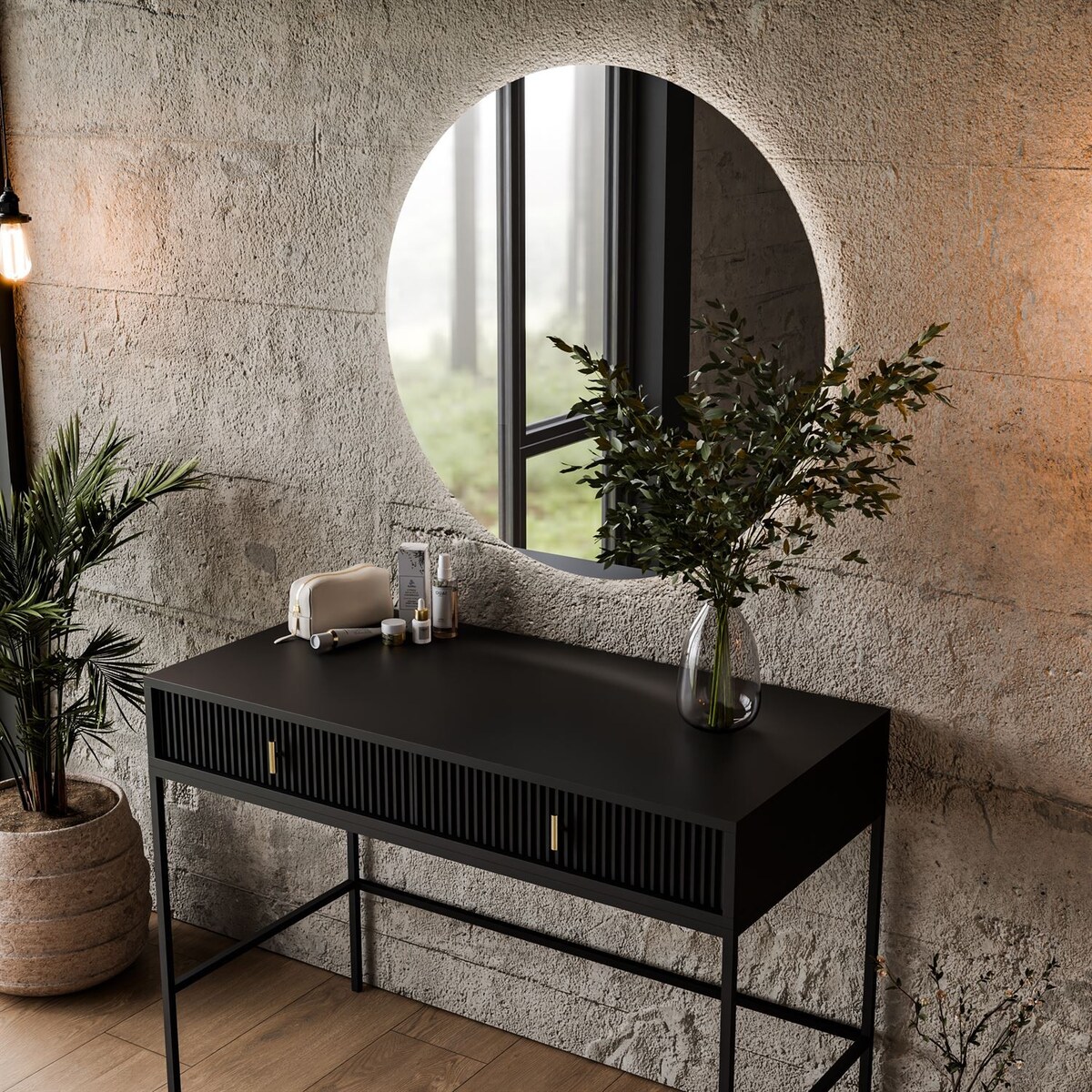 Toaletka MIDNIGHT na stelażu z lustrem i oświetleniem LED, czarna