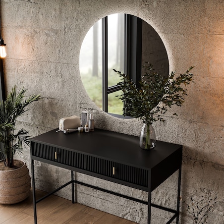 Toaletka MIDNIGHT na stelażu z lustrem i oświetleniem LED, czarna