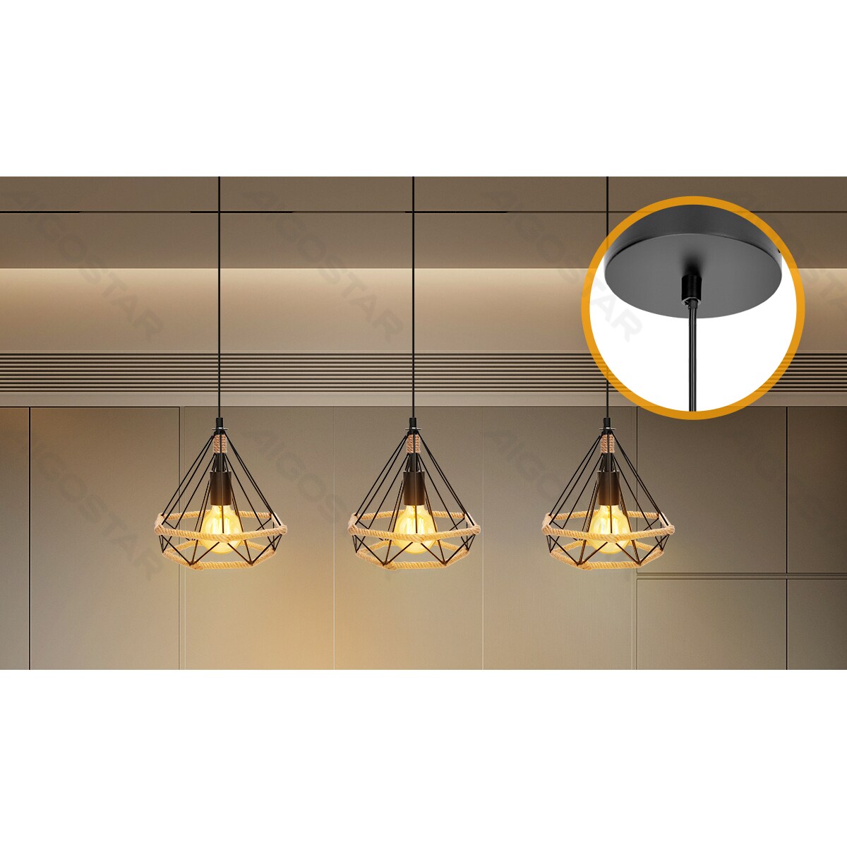 żyrandol metal z liną industrial czarny