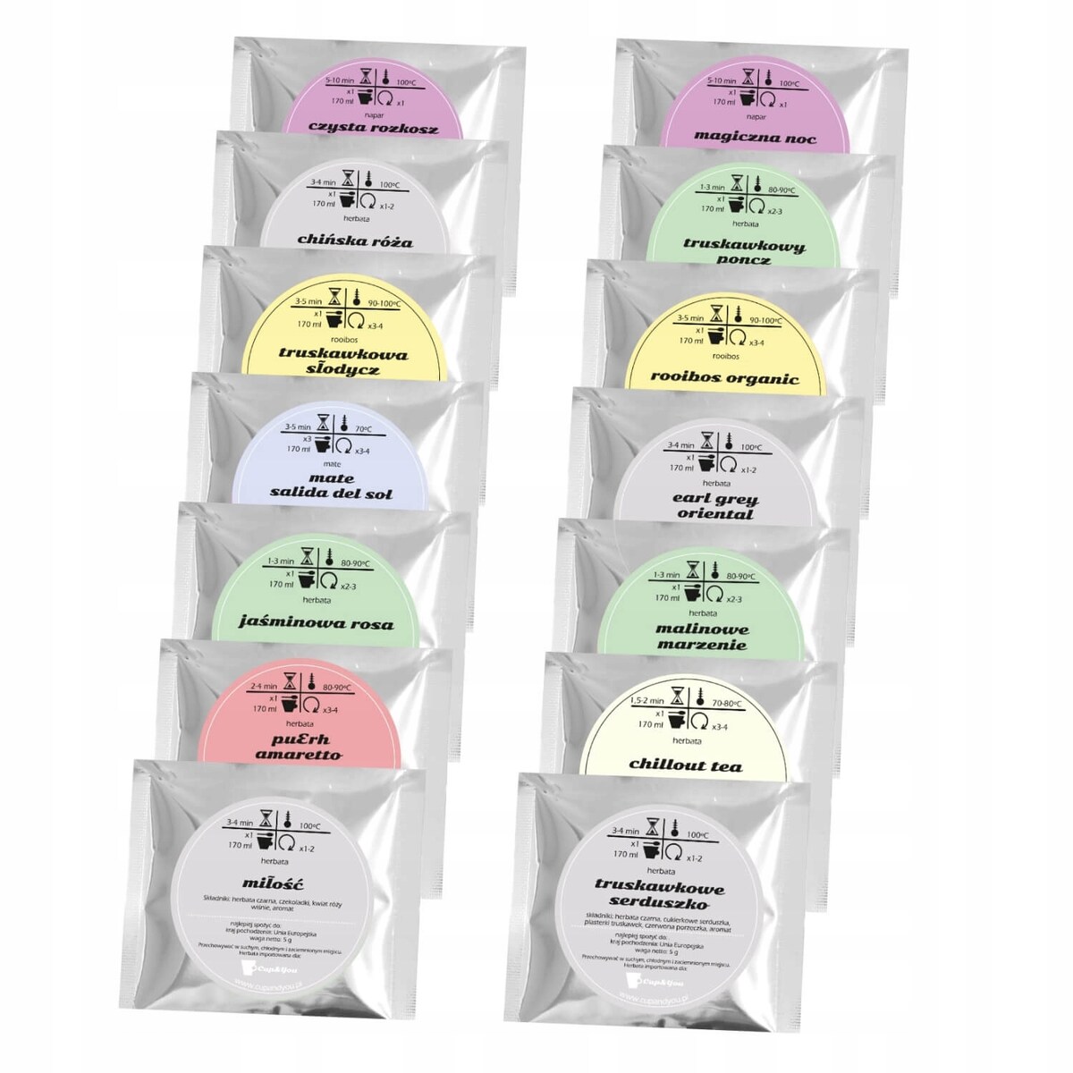 Zestaw prezentowy upominkowy "TEA LOVE MESSAGE" - 14 smaków herbat sypanych - prezent upominek na walentynki dla chłopaka dziewczyny niej niego żony męża kobiety faceta mężczyzny