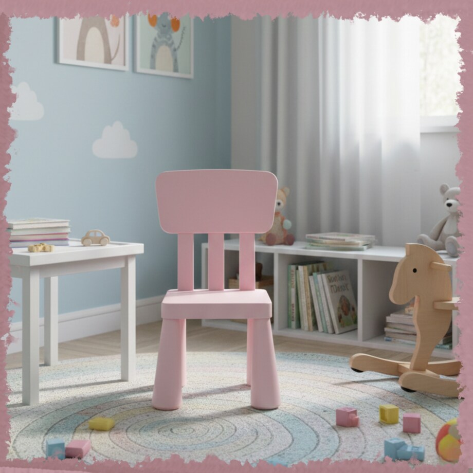 Krzesełko dla dzieci plastikowe z oparciem wygodne do pokoju różowe