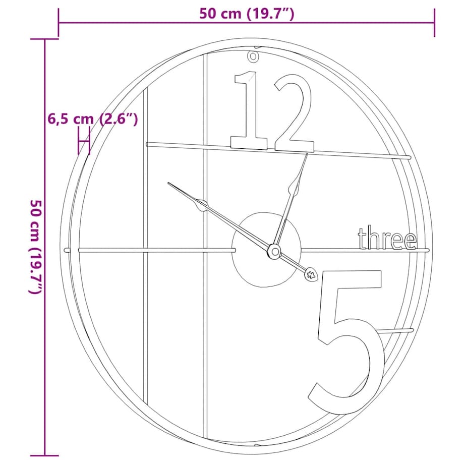 vidaXL Zegar ścienny, czarny, Ø50 cm, żelazo