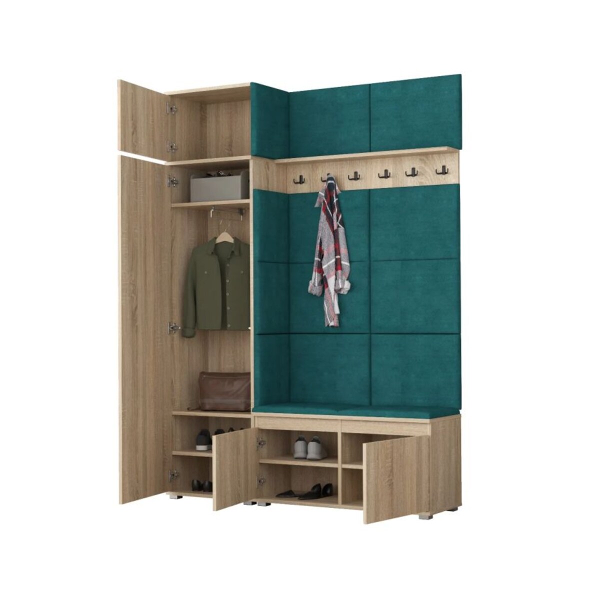 Garderoba z siedziskiem i nadstawką do przedpokoju SINGAPUR 154 dąb sonoma/zielony