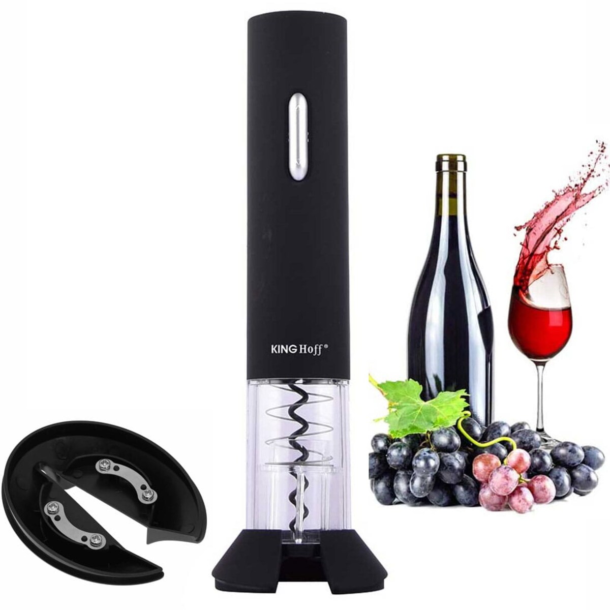 Elektryczny otwieracz korkociąg do wina butelek na baterie czarny KINGHOFF