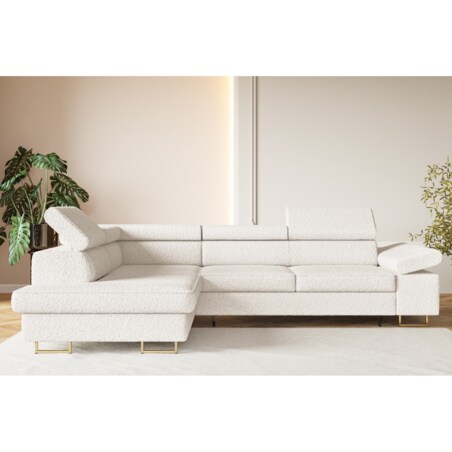 Narożnik ALEX z regulowanymi zagłówkami, lewostronny- tkanina boucle- ecru