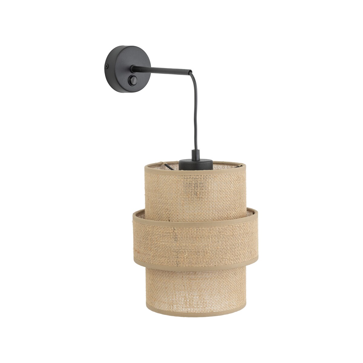 Kinkiet z włącznikiem CALISTO JUTA 5400 TK Lighting czarny, abażur jutowy, E27, styl vintage
