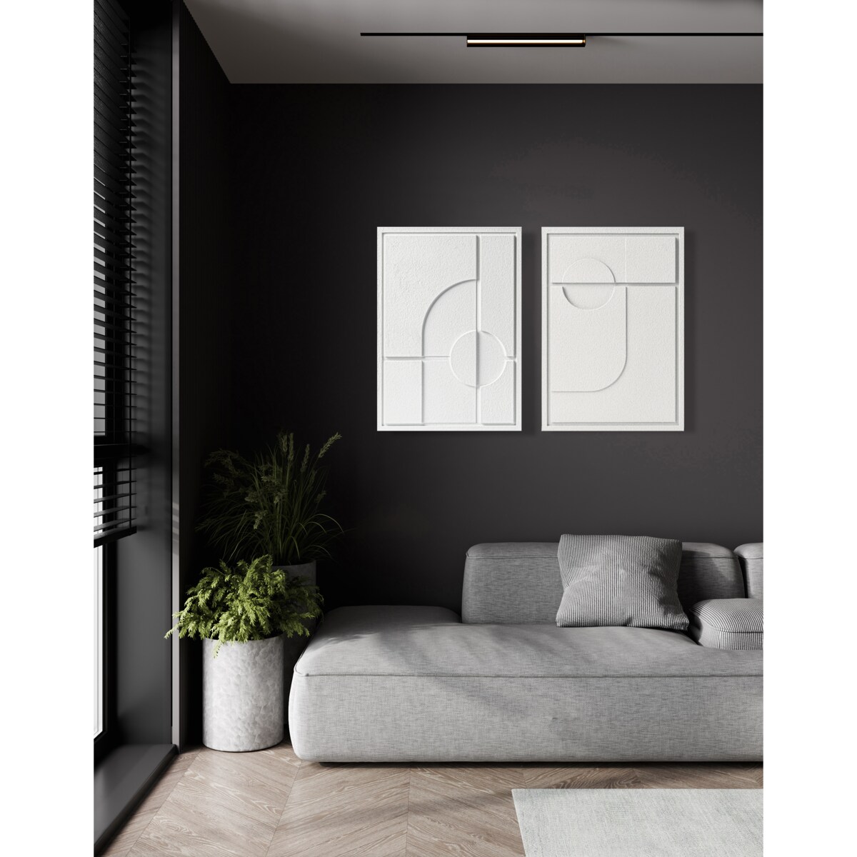 Zestaw 2 Obrazy 3D 50x70cm Geometric – Dekoracje ścienne z Tynku Naturalnego, Bianco, Minimalistyczne Reliefy