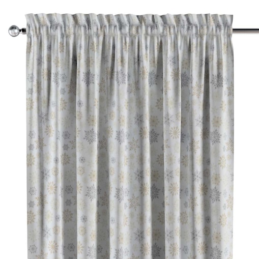 Zasłona na kanale z grzywką 1 szt. 130x245 złote, srebrne gwiazdy na białym tle