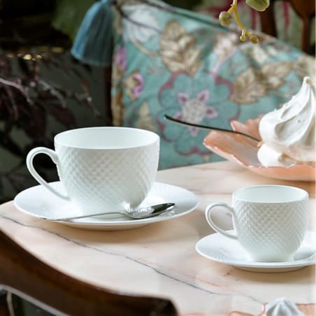 VILLA ITALIA Filiżanka do espresso porcelanowa 100 ml ze spodkiem BARI WHITE