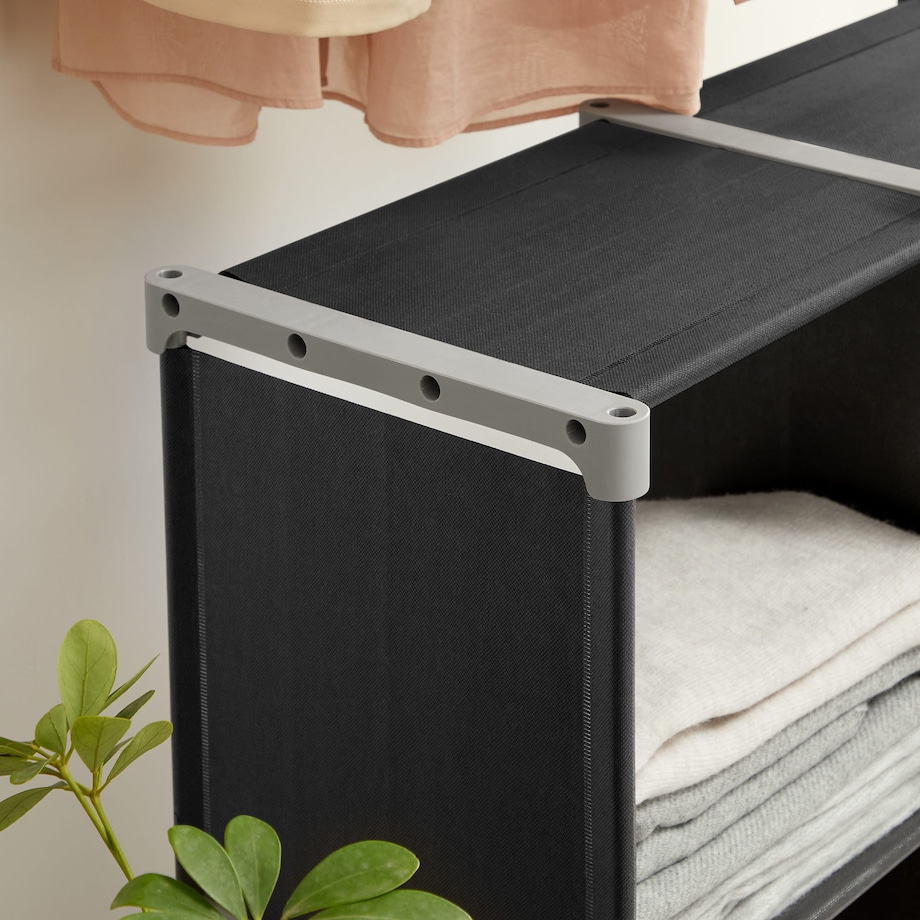 Regał Modułowy 105X30X105 Cm Czarna Tkanina, Szare Łączniki, Czarne Rurki