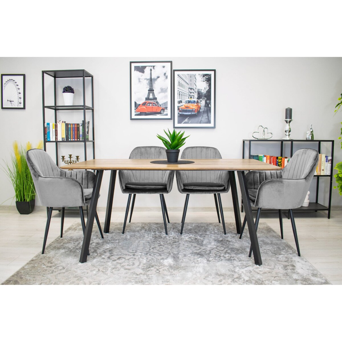 Krzesło Do Jadalni Kuchni Salonu Lugo - Aksamit Srebrno-Szary / Nogi Czarne