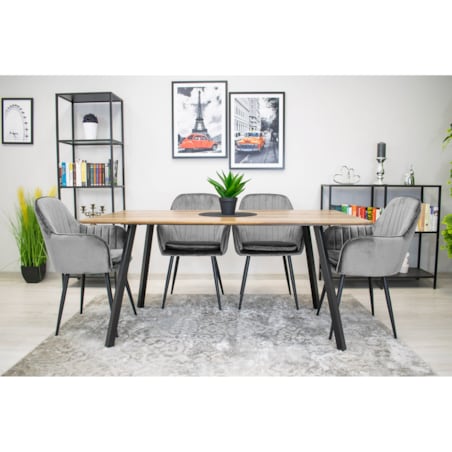 Krzesło Do Jadalni Kuchni Salonu Lugo - Aksamit Srebrno-Szary / Nogi Czarne