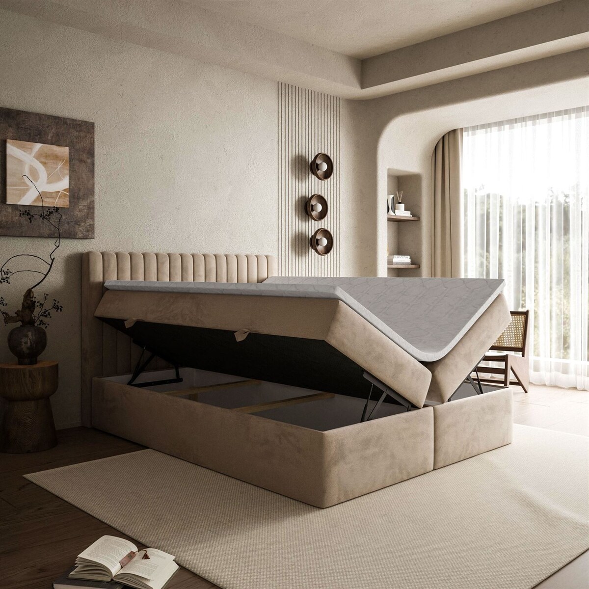 Łóżko kontynentalne JANELLE z materacem bonellowym, 180x200, RV 170, topper