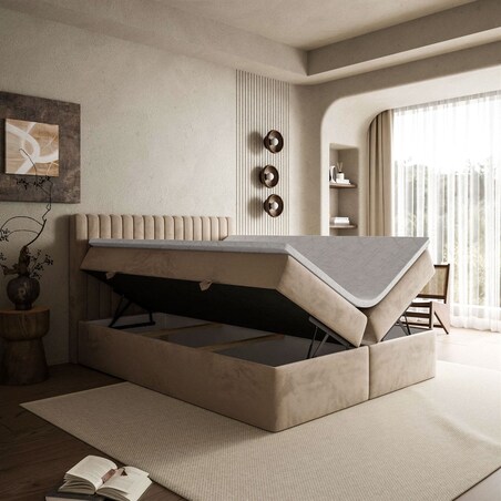 Łóżko kontynentalne JANELLE z materacem bonellowym, 180x200, RV 170, topper