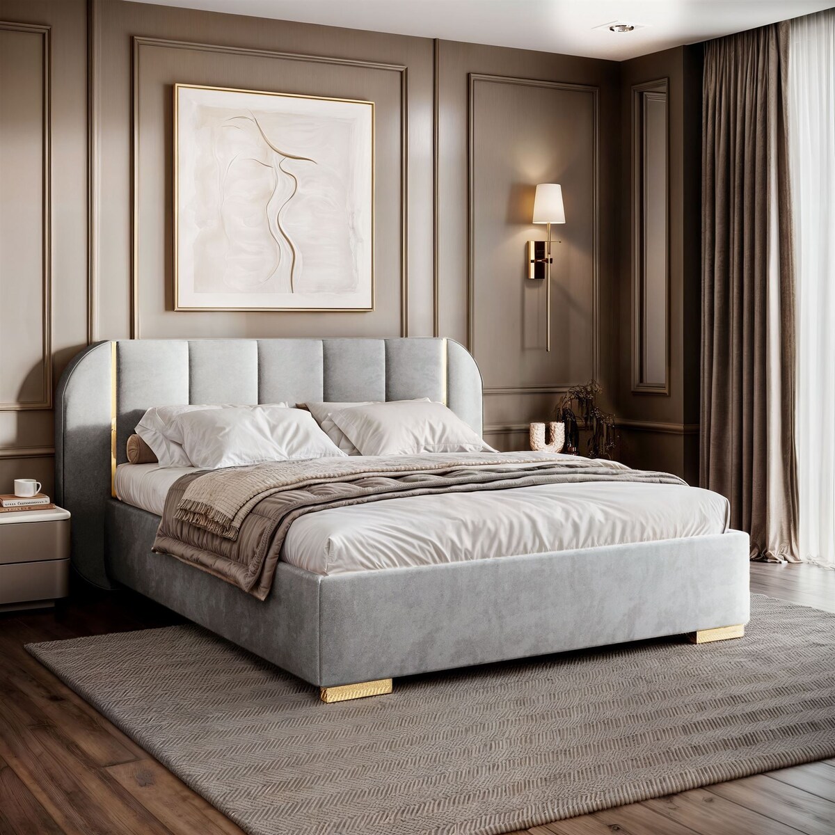 Łóżko tapicerowane AMARA GOLD, pojemnik, stelaż 32, 140x200, Royal Velvet 87251