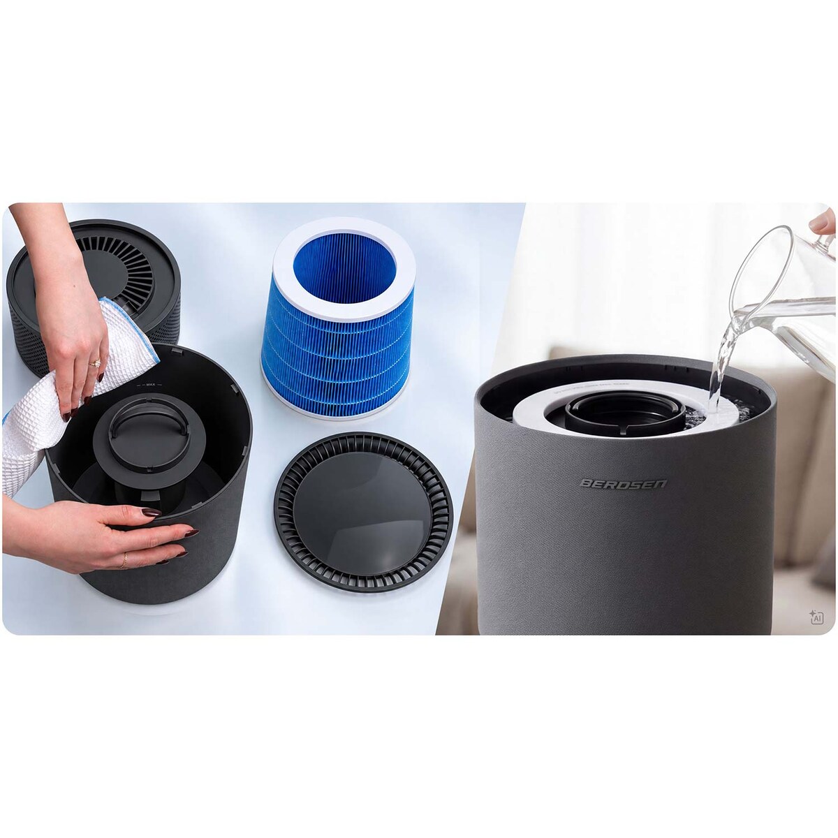 Nawilżacz powietrza Berdsen BD-503 ewaporacyjny 350 ml/h 5L oczyszczacz czarny