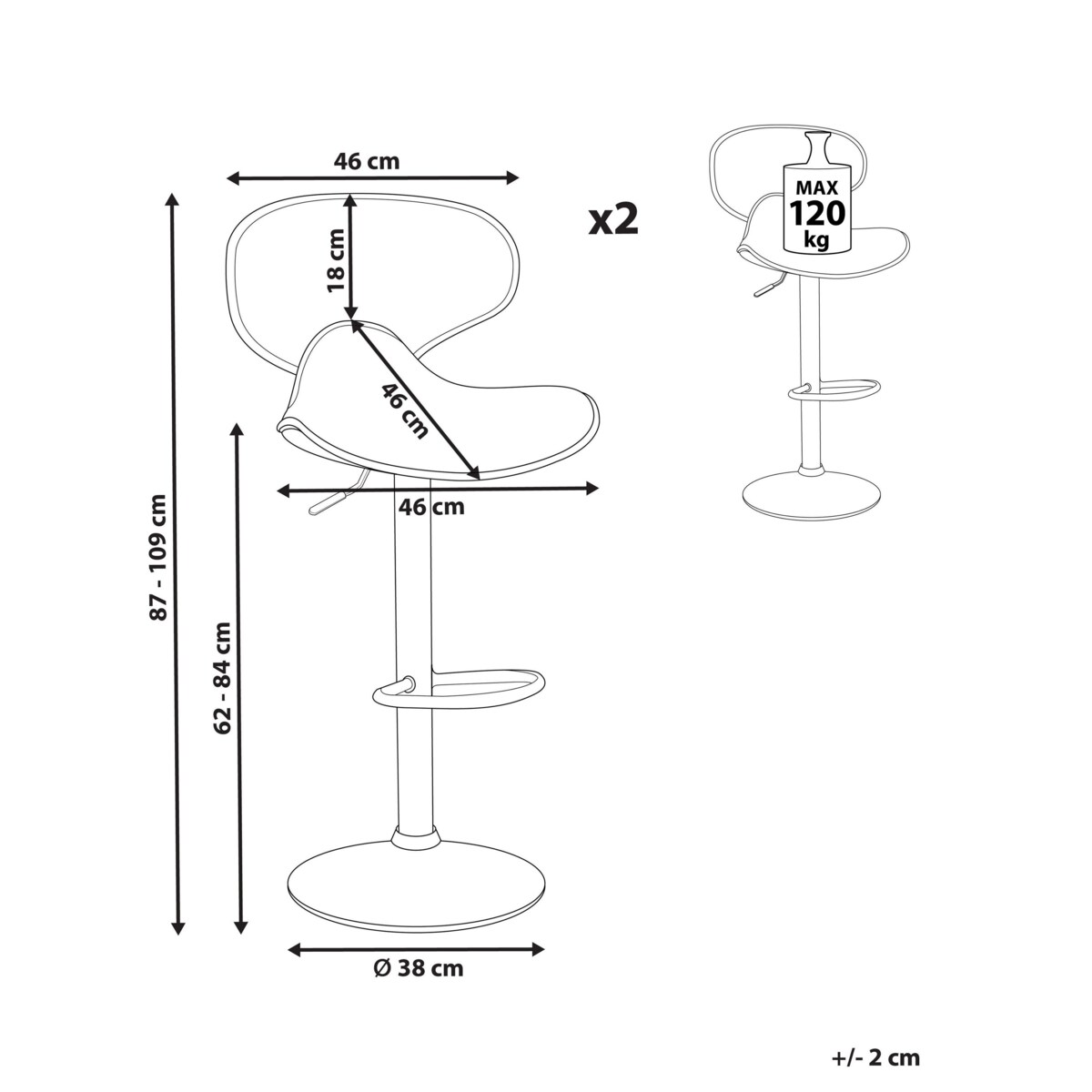 Zestaw 2 krzeseł barowych CONWAY Ekoskóra Obrotowy Jasnobeżowy