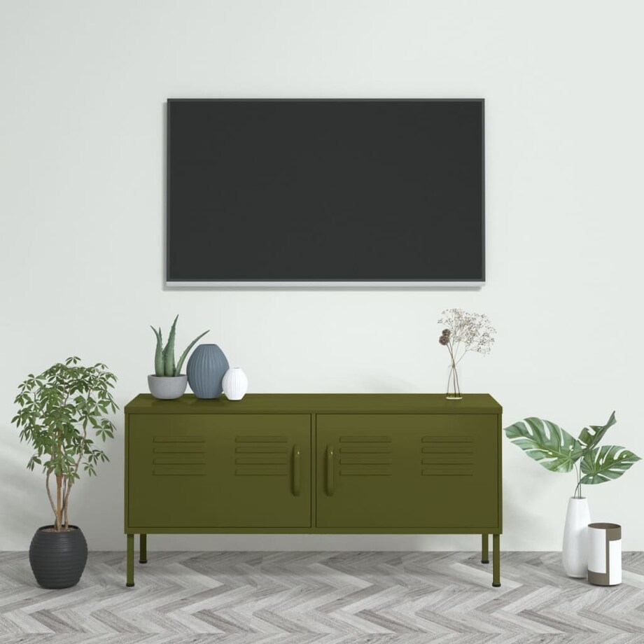 vidaXL Szafka pod telewizor, oliwkowa, 105x35x50 cm, stalowa