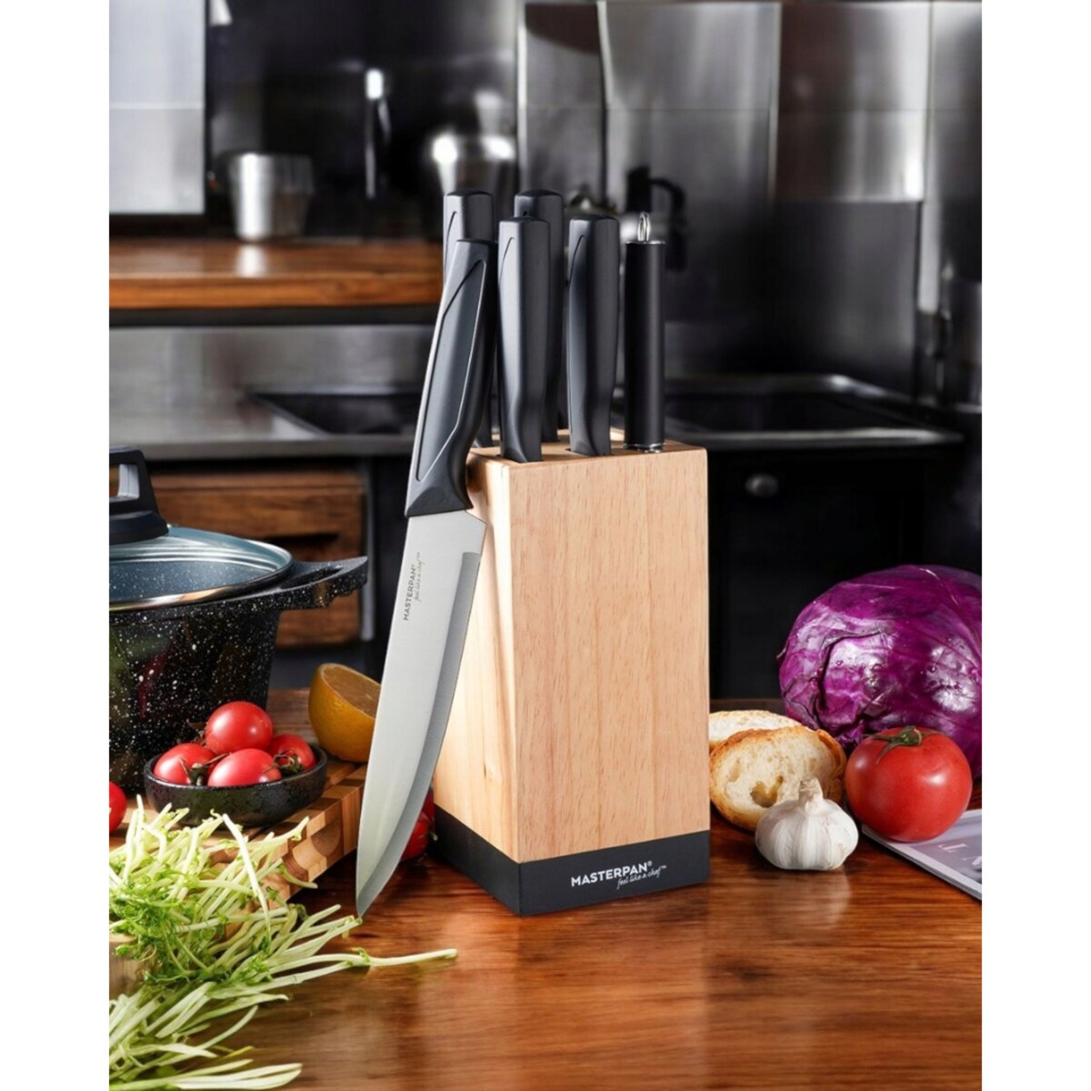 Zestaw Komplet Noży Kuchennych W Drewnianym Bloku 6 El Ostrzałka