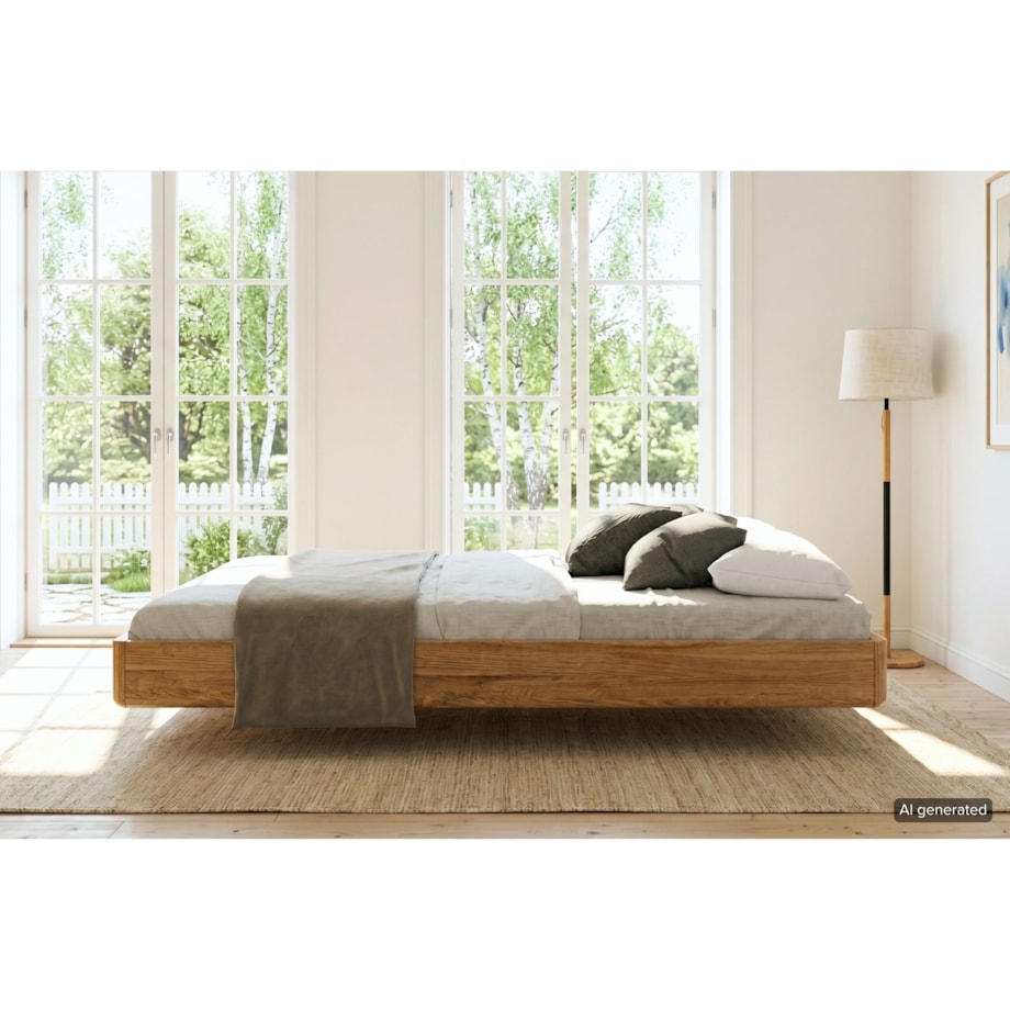 Łóżko lewitujące drewniane dębowe Visby LENA FLAT bez szafek / 160x200 cm, lakier naturalny