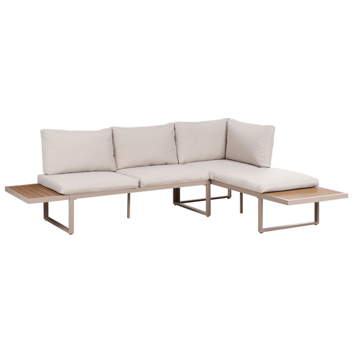 Narożnik ogrodowy ze stolikiem dla 4 osób PIENZA Prawostronny Modułowy Jasny brąz/ beżowy