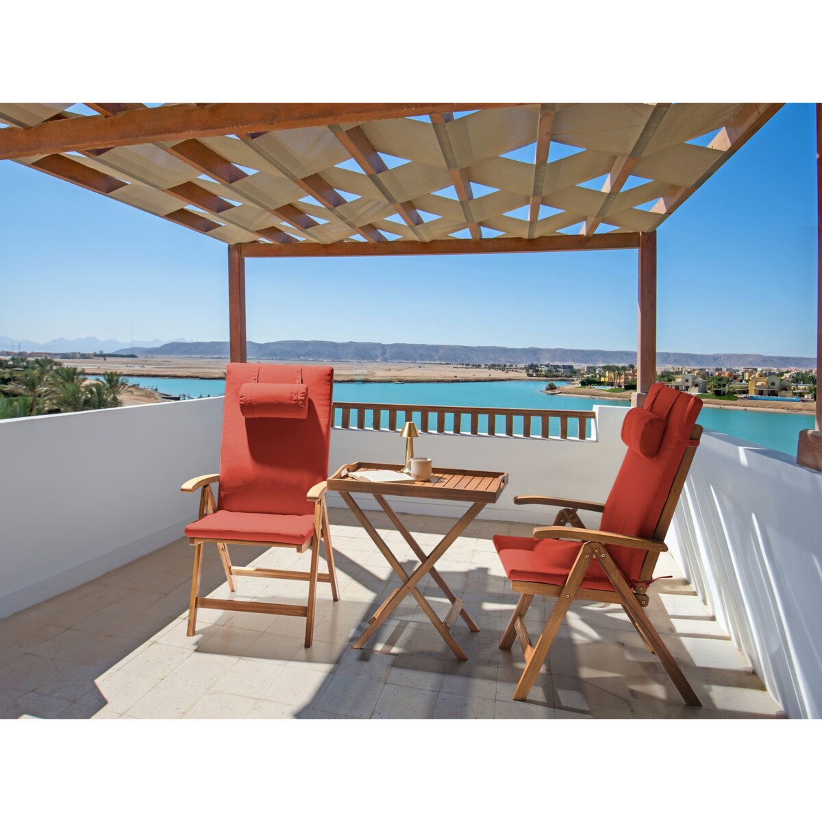 Zestaw mebli balkonowych JAVA PREMIUIM Drewno akacjowe Czerwony
