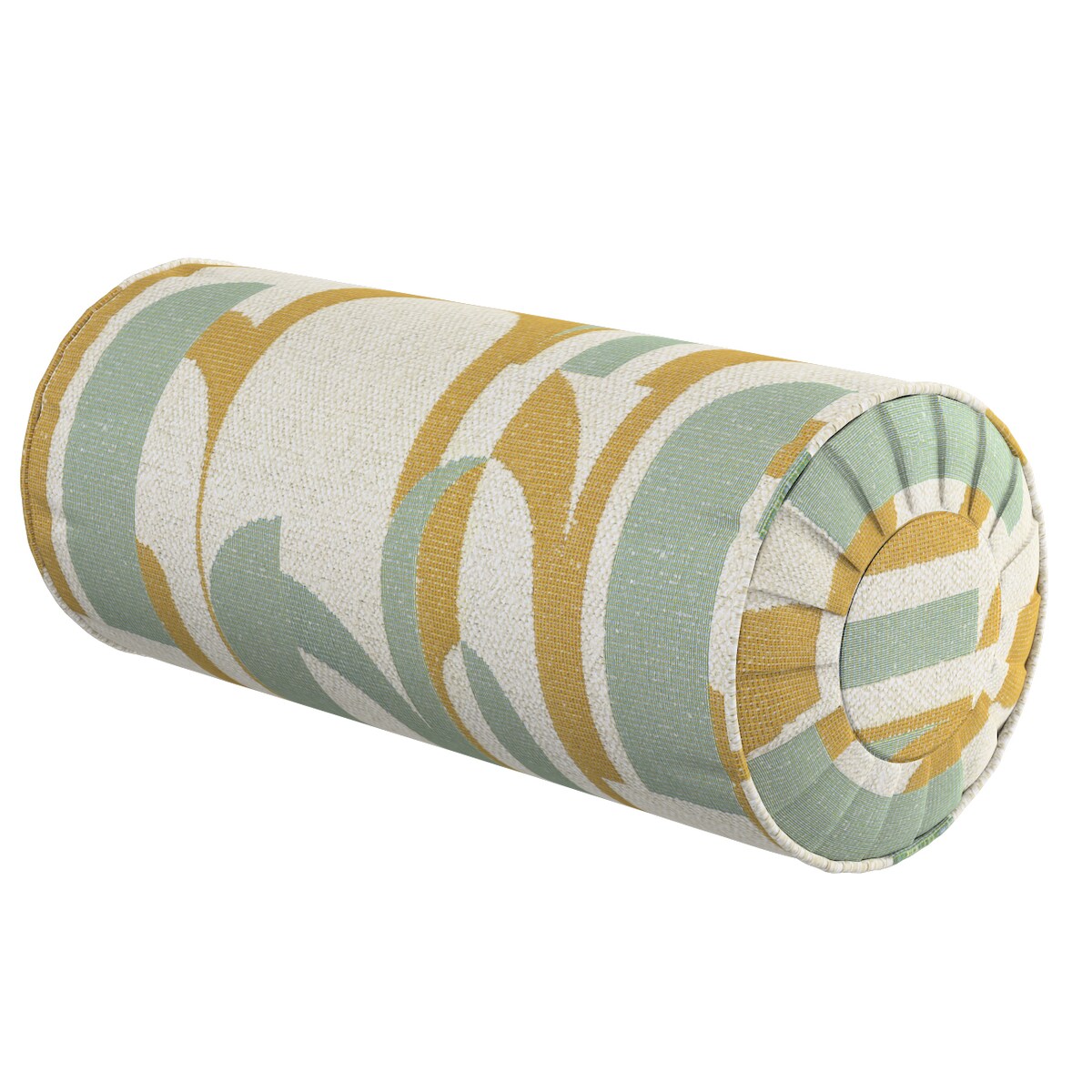Poduszka wałek z zakładkami, miętowo-żółte wzory na kremowym tle, Ø20 x 50 cm, Cosy Home