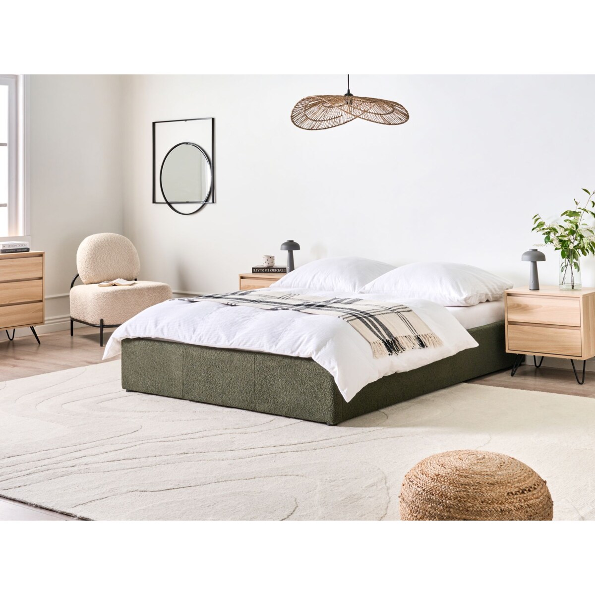 Łóżko z pojemnikiem bez zagłówka Boucle DINAN 140 x 200 cm Ciemnozielony