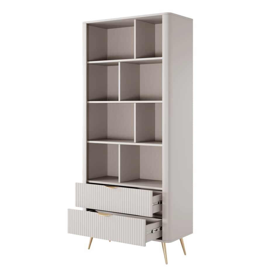 Regał do salonu LENA beżowy na złotych nóżkach