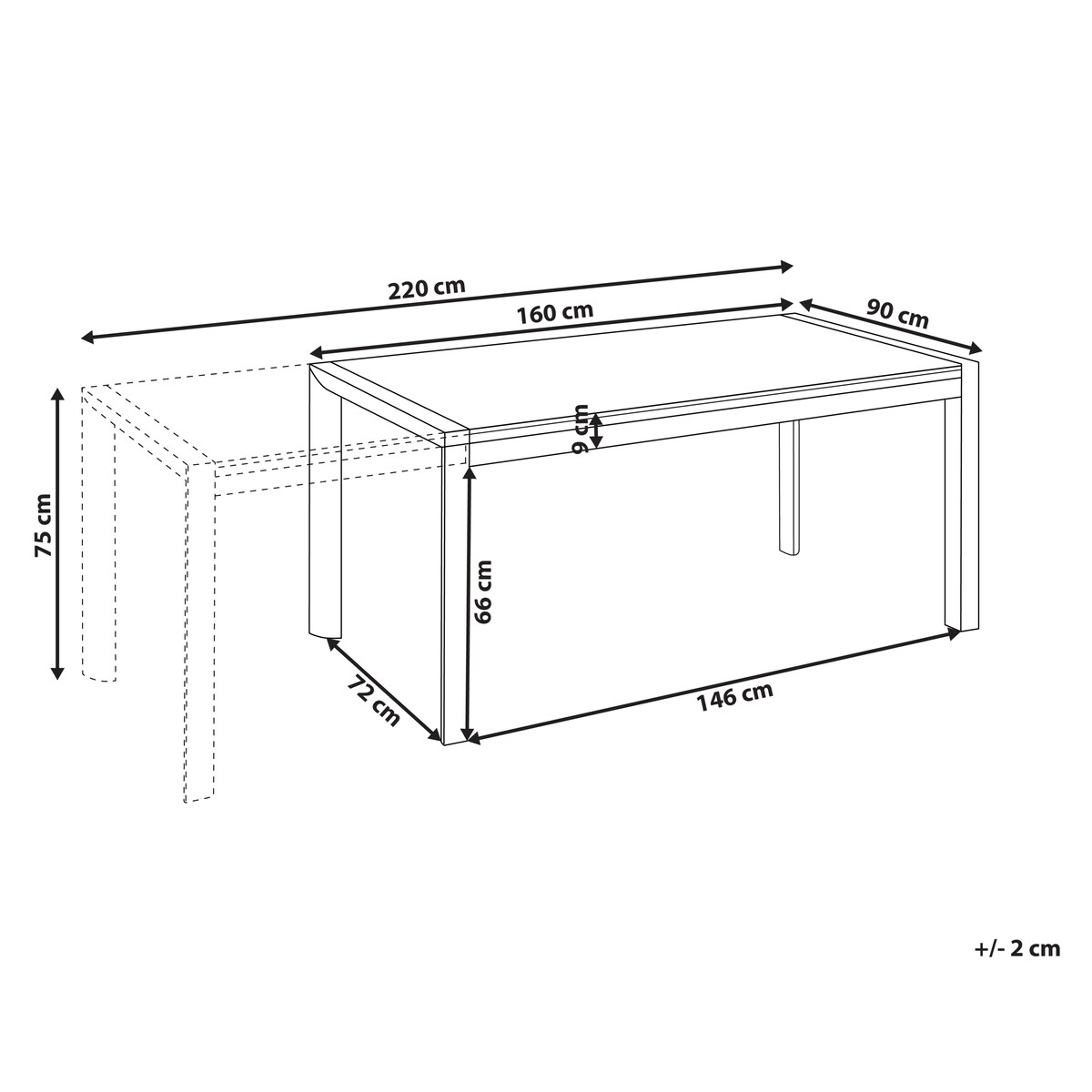 Stół ogrodowy rozkładany BINASCO 160/220 cm 90 cm Imitacja kamienia Szary