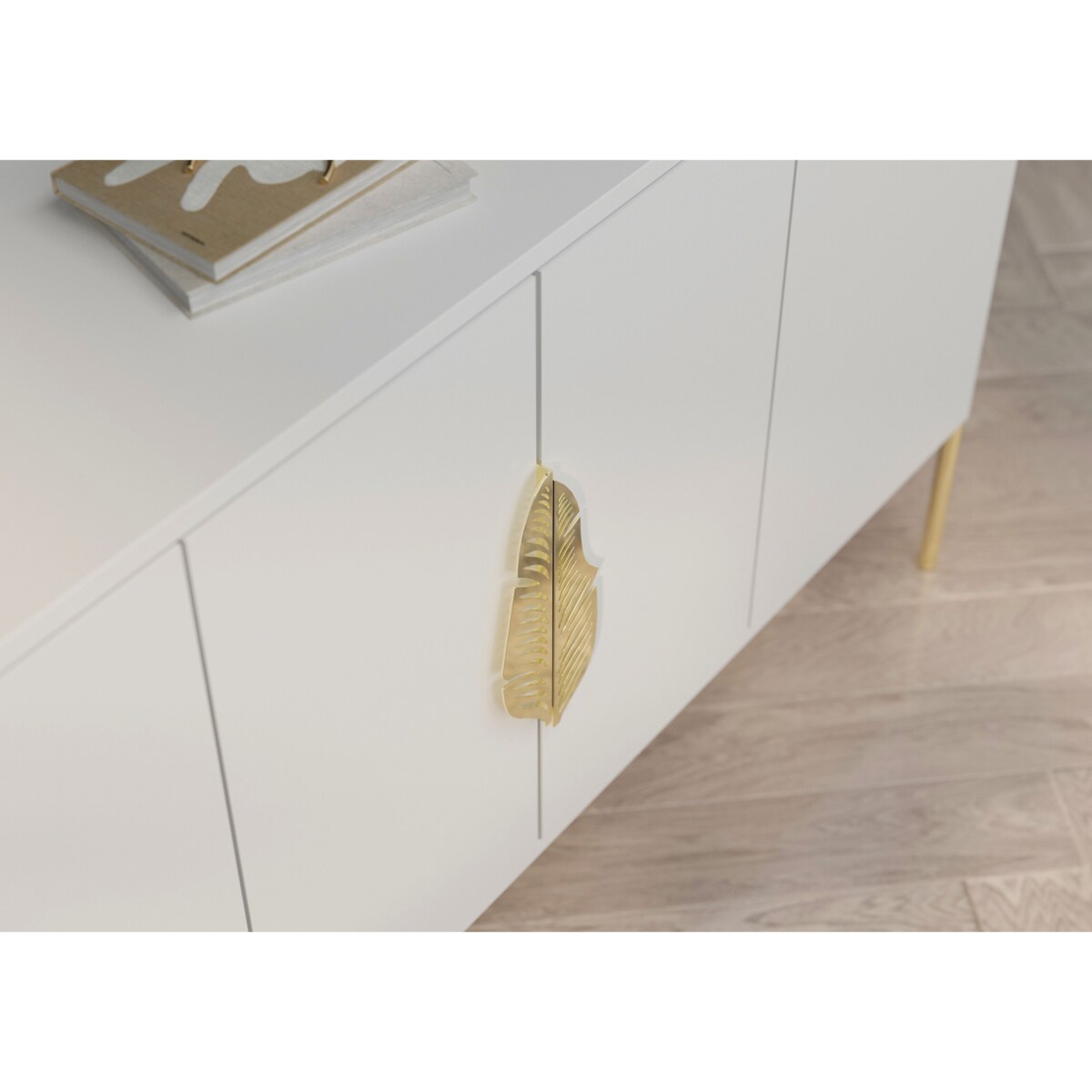 Biała komoda Skandica MERLIN ze złotymi dodatkami