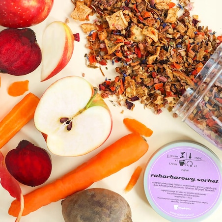 Herbata owocowa RABARBAROWY SORBET o smaku rabarbarowym PREMIUM Cup&You - herbata liściasta sypana mieszanka napar susz - gotowa na prezent upominek