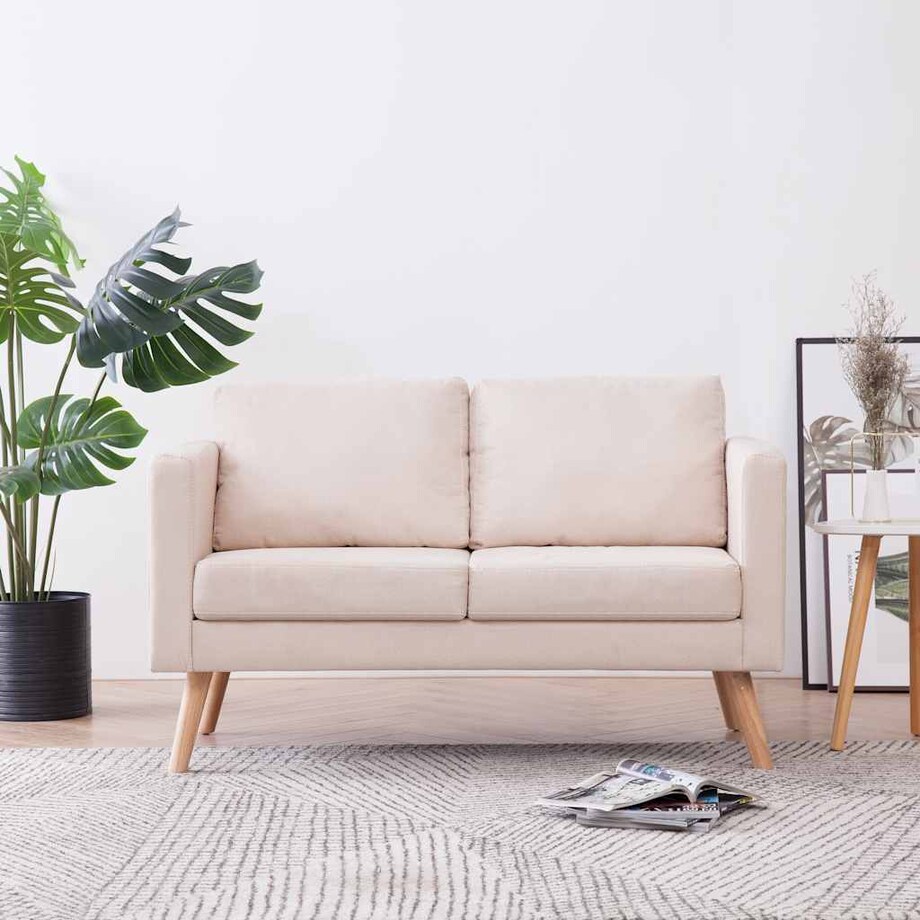 vidaXL Sofa 2-osobowa, materiałowa, kremowa
